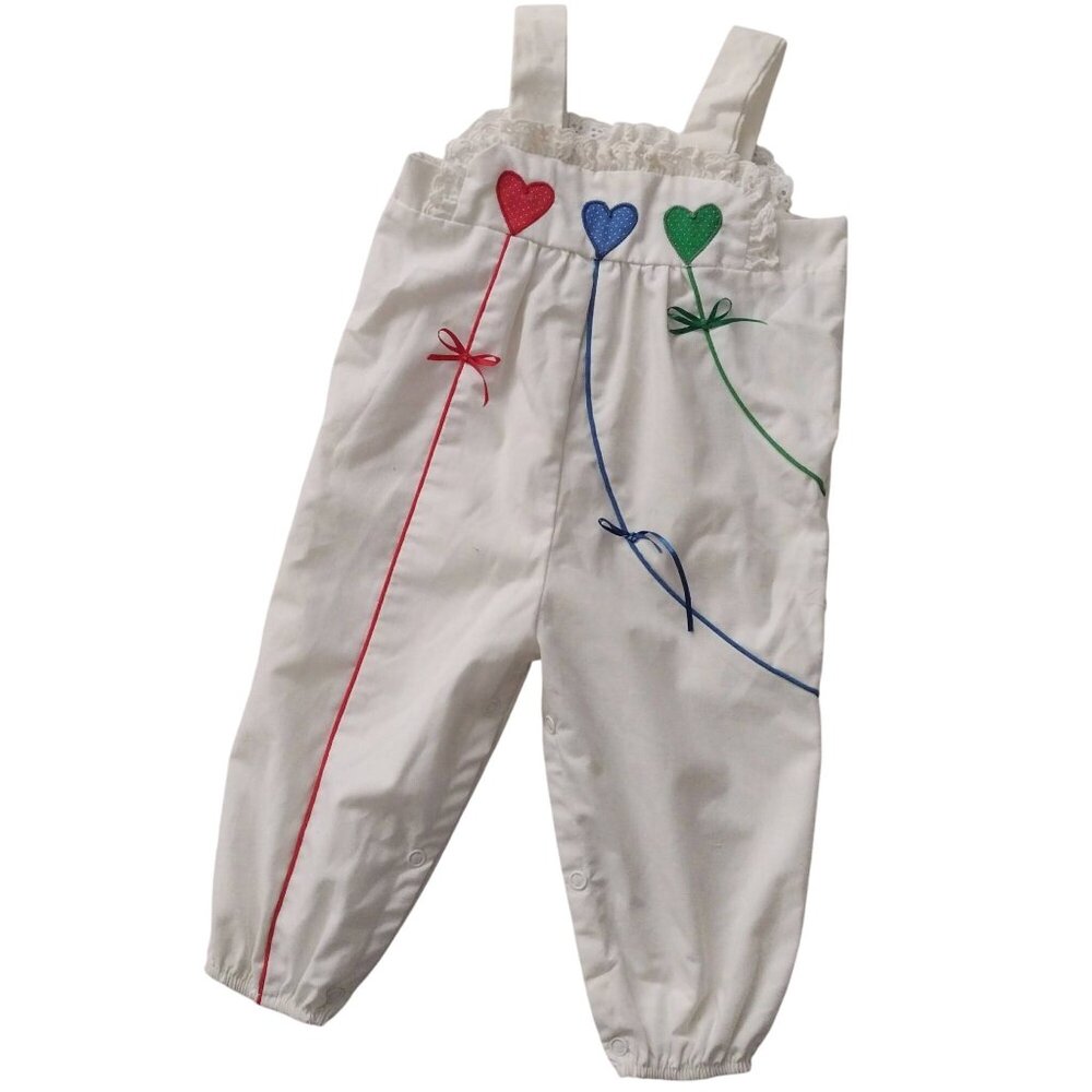 Vintage Heart Balloon Embroidered Onesies 12M Cute Cotton Blend Outfit - Picture 1 of 9